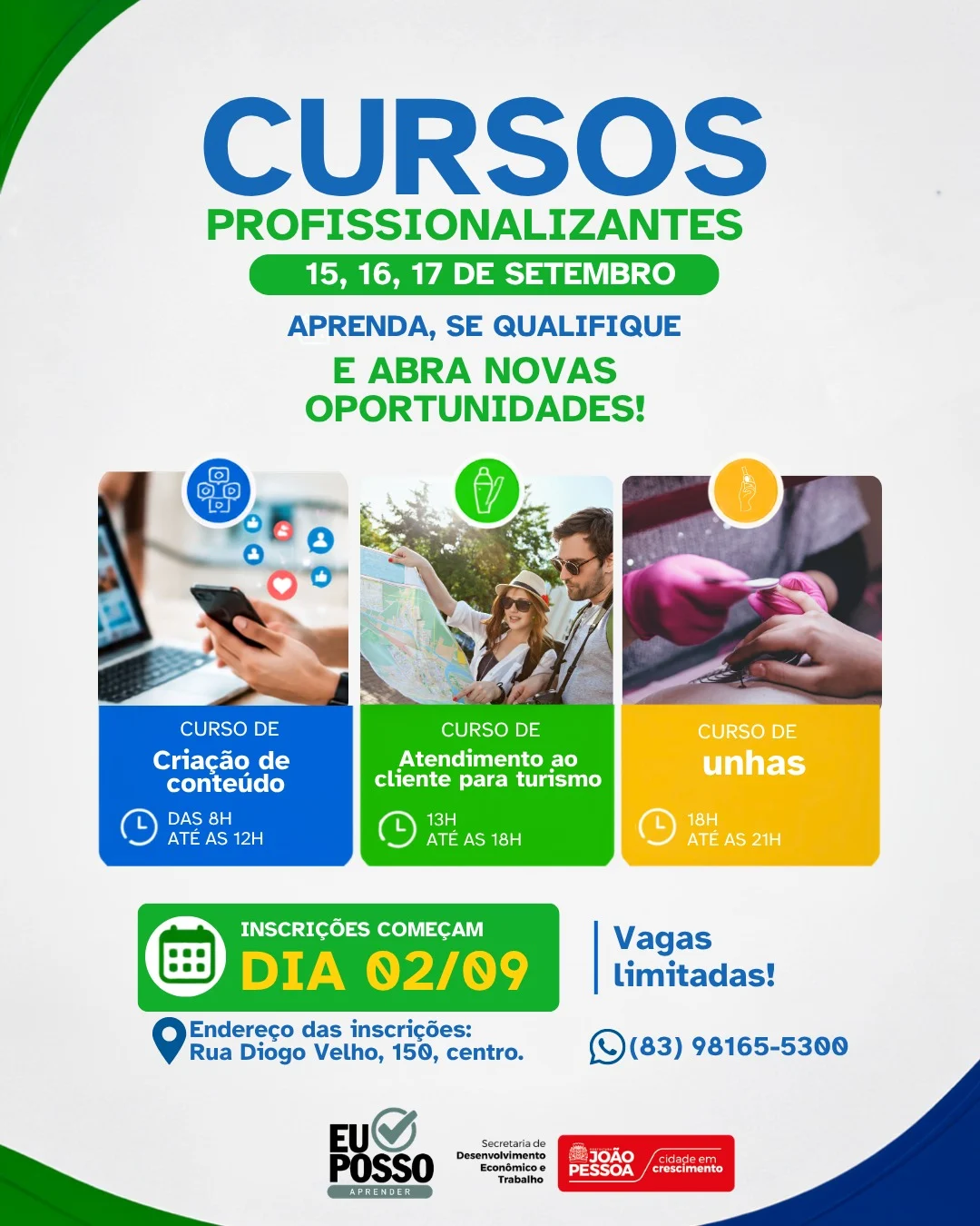 João Pessoa abre vagas em cursos profissionalizantes gratuitos