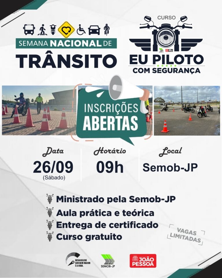 Semob-JP abre inscrições para o curso gratuito ‘Eu Piloto com Segurança’